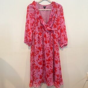 Ann Taylor Pink and Red Floral Midi Dress | Size 2